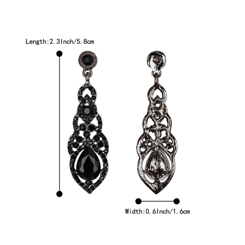 BriLove Wedding Bridal Dangle Earrings for Women Crystal Art Deco Teardrop Hollow Chandelier Jewelry Black Black-Silver-Tone - Image 5